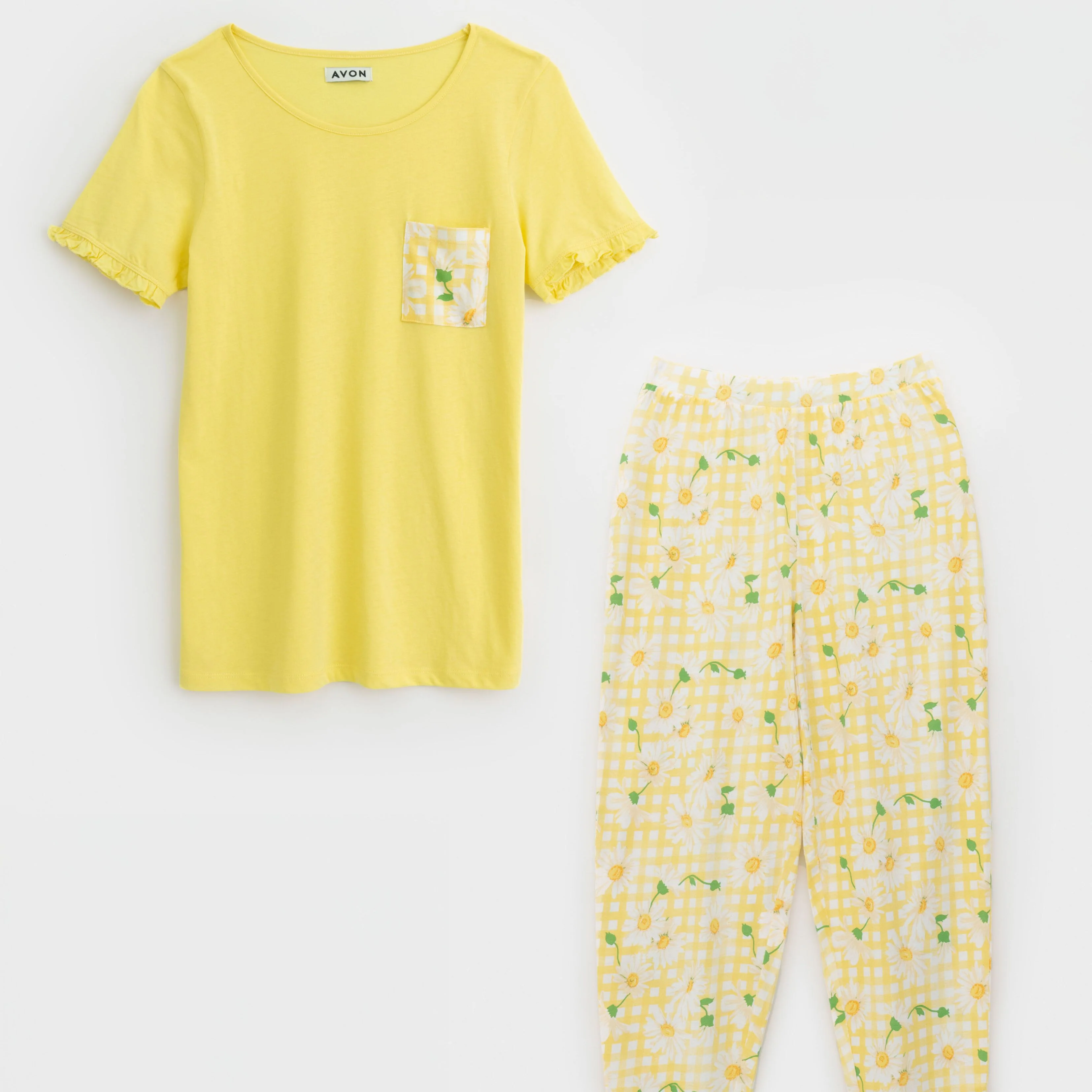 Floral Gingham Short-Sleeve Jogger PJs