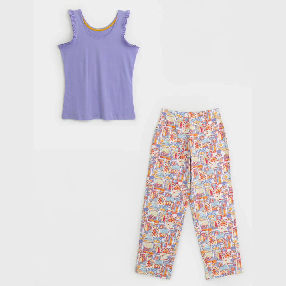 Postcard Print Straight Leg PJ